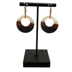 Boho Chic Circle Dangle Earrings‎ Wood Resin Geometric Statement Earrings